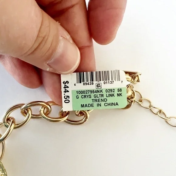 INC International Concepts Womens Gold Glitter Resin Crystal Link Necklace - Picture 5 of 5